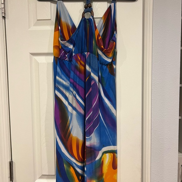 Ocean blue brand sundress/coverup with wooden beads - Picture 2 of 6